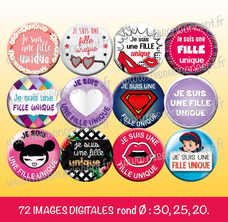 72 images digitales porte-cl\u00e9s images rondes bijoux Je suis une fille unique magnet Rond images cabochons