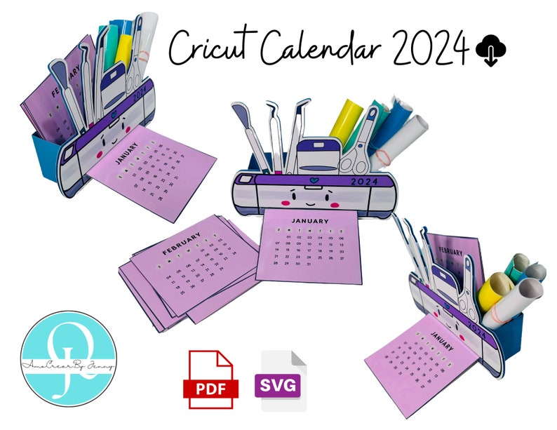 CRICUT Calendar 2024 Cutting Machine SVG / PNG / Pdf / Studio / Instant