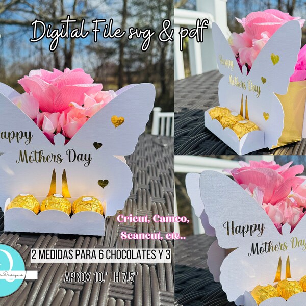 Butterfly Basket, Svg / Pdf / Cricut, Scancut, Cameo, Mothers Day / Box flowers / Digital file / descarga inmediata, caja para flores eterna