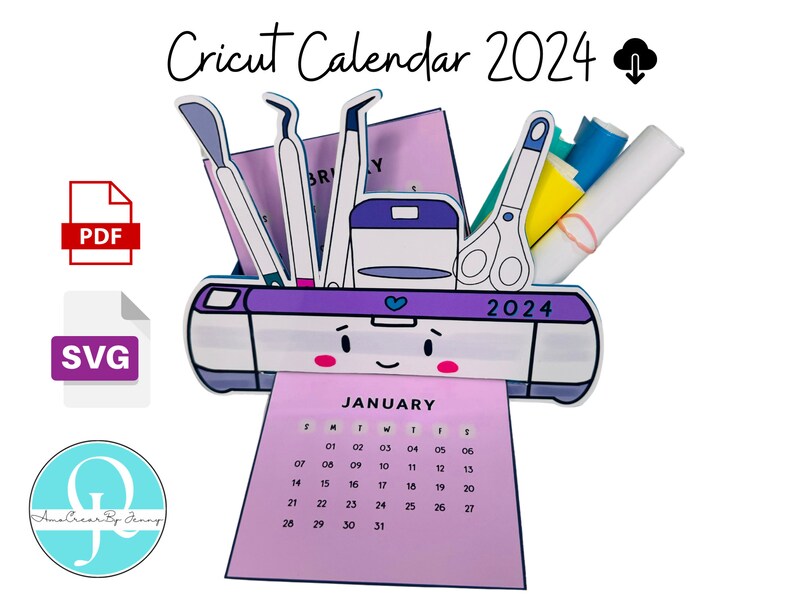CRICUT Calendar 2024 Cutting Machine SVG / PNG / Pdf / Studio / Instant