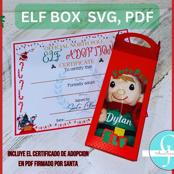 ELF Box Svg, Pdf, nous incluons le certificat d'adoption, en pdf prêt à imprimer, box svg cricut, cameo, scancut et PDF pour ciseaux numériques