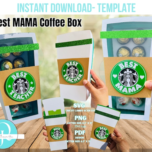 Best MAMA Coffee Box, Paquete caja para mama y maestros / svg, pdf, studio, png holder gift card gratis con este archivo teacher box digital