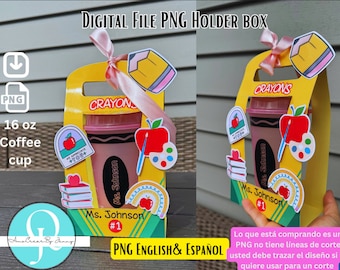 PNG Cup Holder Teachers DAY Engels & Spaans voor 16 oz koffiekopje Inclusief decoratieve stickers/lerarendag/bril/download in