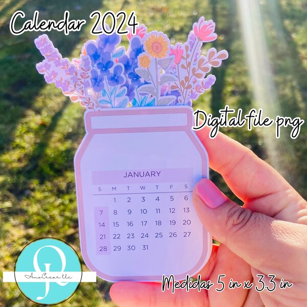 Calendar 2024 Vase / aesthetic flowers, PNG / printables / cut with scissors / or cameo, cricut, scancut digital file / instant download