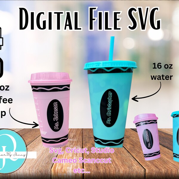 SVG Crayons lines wrapper Cup 2 diferentes vasos de 16 oz Vaso cafetero, Vaso de liquidos frios 16 oz digital file svg / teachers day / inst