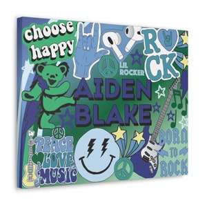 Rock & Music Theme Canvas Wall Art | Little Rocker | Custom | Personalized | Kids Bedroom Decor | Girls Room | Boys Room | Custom Wall Decor