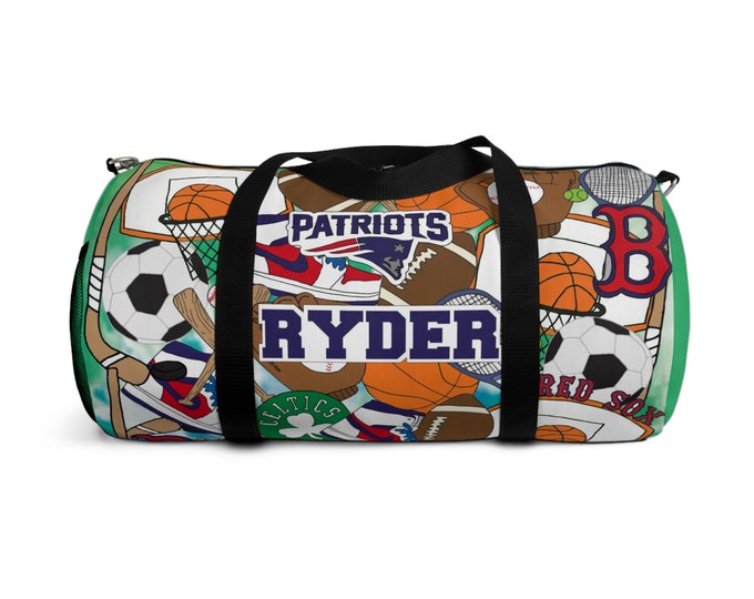 Custom Duffel Bag For Boys | Sports & Teams | Hand Drawn Illustrations | Personalize With Favorite Sports, Teams, Games, Players, and More