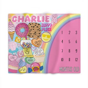 Candy & Sweets Monthly Milestone Blanket | Favorite Snacks | Custom | Personalized Blanket | Kids Bedding | Nursery Blanket | Baby Blanket