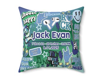 Little Rocker Baby Stats Throw Pillow | Birth Announcement | Custom | Personalized Pillow | Nursery Decor | Personalized Baby Gift