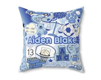 Boys Baby Stats Throw Pillow | Birth Announcement | Custom | Personalized Pillow | Nursery Decor | Baby Gift | Personalized Baby Gift