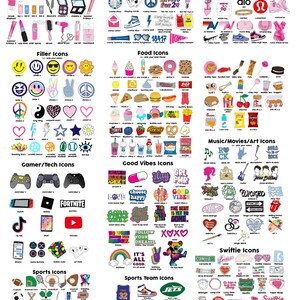 Pu&ograve; includere: Una collezione completa di piccoli adesivi grafici colorati organizzati in categorie tra cui bellezza, campeggio, moda, cibo, riempitivi, musica, film, arte, gamer, tecnologia, buone vibrazioni, sport, squadre sportive e design a tema Swiftie.