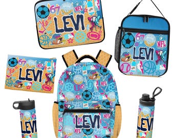 Baller Personalized Back To School Collection | Custom Backpack, Lunch Box, Water Bottle, Laptop Sleeve, & Pencil Pouch | Kids School Gear