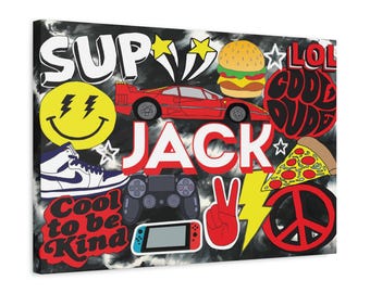 Cool Dude Canvas Wall Art | Favorite Tech & Gadgets | Personalized Art | Custom Wall Decor | Boys Room Decor | Boys Wall Art