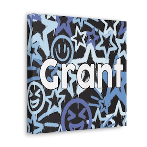 Graffiti Stars & Smiles Canvas Wall Art | Stars Design | Custom | Personalized Wall Decor | Boys Bed Decor | Boys Bedroom Art | Nursery Art