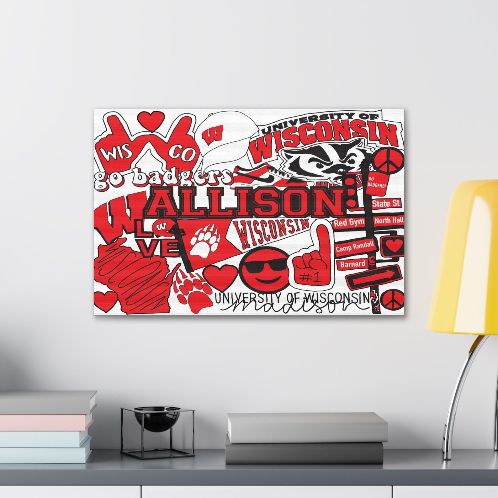 Canvas Wall Art Decor for College Dorm Room All Schools Hand Drawn ...