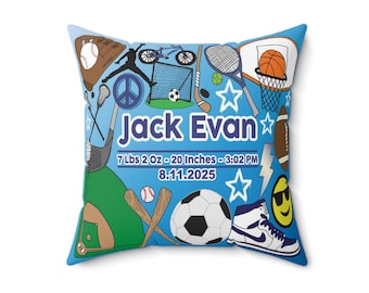 Sports Baby Stats Throw Pillow | Birth Announcement | Custom | Personalized Pillow | Nursery Decor | Personalized Baby Gift