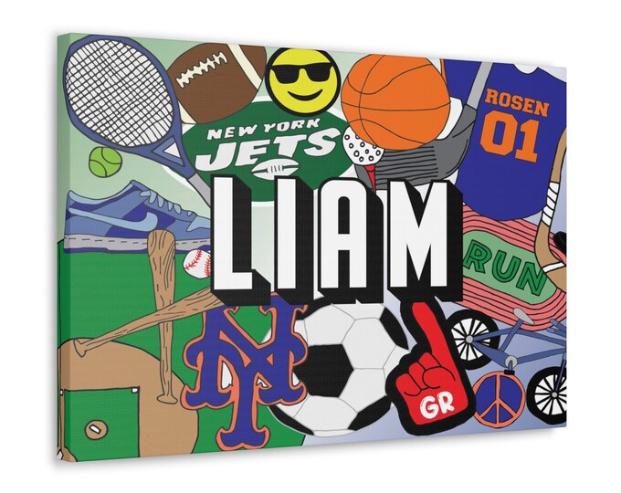 Canvas Wall Art Decor For Baby or Boys Room | Sports & Teams | Hand Drawn Illustrations | Personalize With Favorite Sports, Teams, Mascots