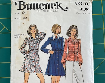 Vintage 1970's Butterick Sewing Pattern 6951, Dress, Tunic, Pants, and Skirt