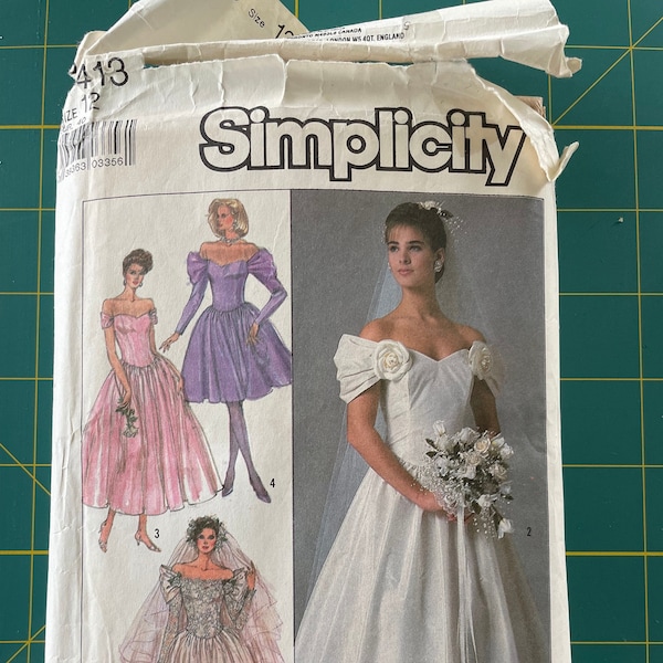 Vintage 1980's Simplicity Sewing Pattern 8413: Formal, Prom, Bridal, Wedding Dress from 1987