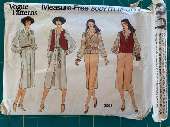 Vintage 1980's Sewing Pattern Vogue #2098 Shirt Dress, Blouse