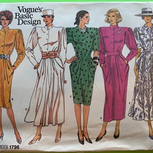 Vintage 1986 Vogue Sewing Pattern #1796 Power-Shoulder Dress