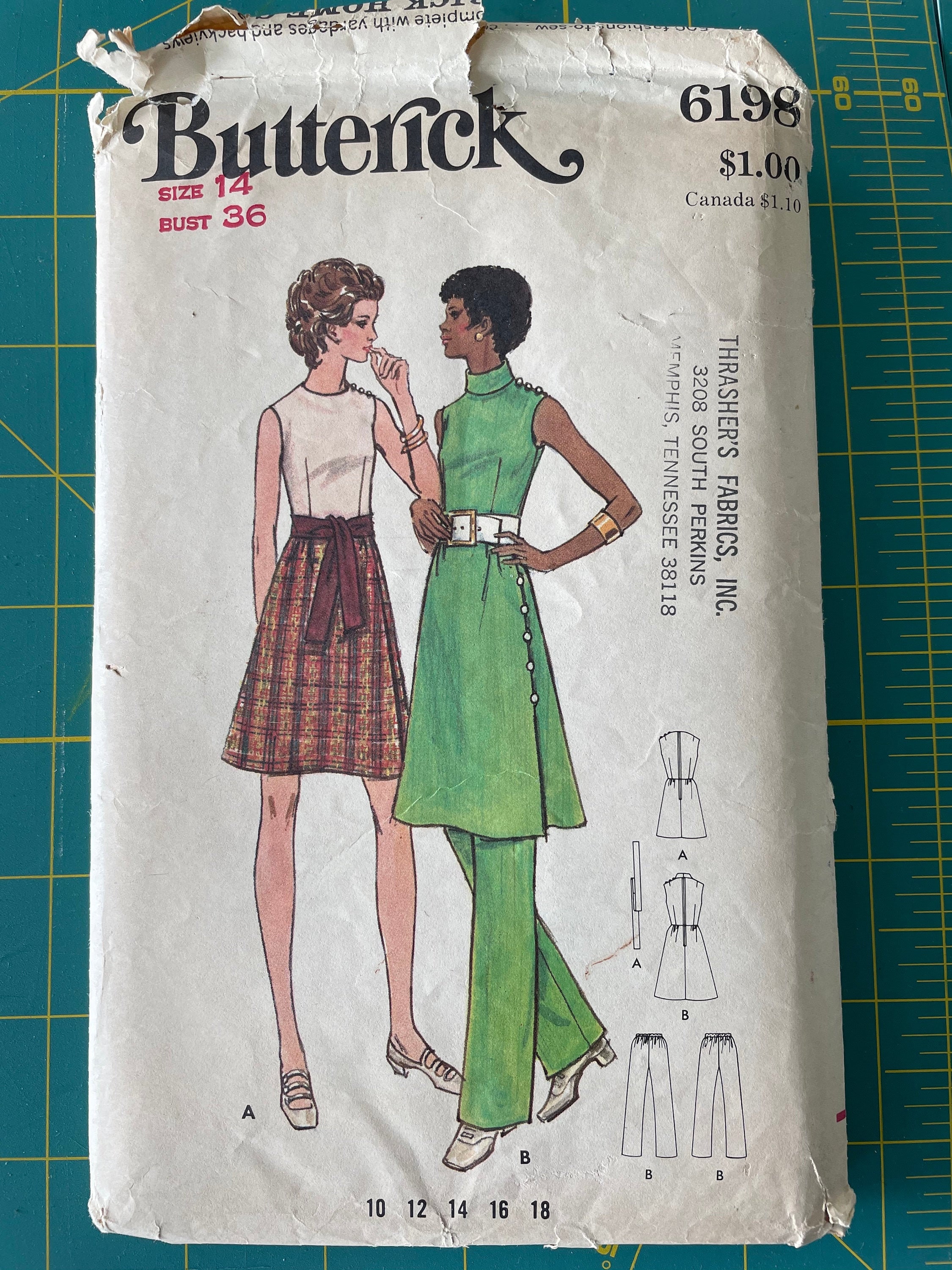 Vintage 1970's Butterick Sewing Pattern 6198 Dress and Pants Etsy
