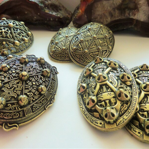 Set of two Bronze color Norse style Viking  turtle brooches.