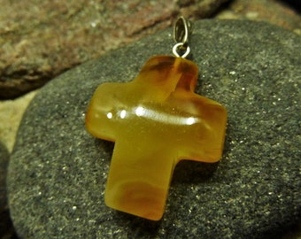 Natural Baltic Amber Cross Pendant Handmade.