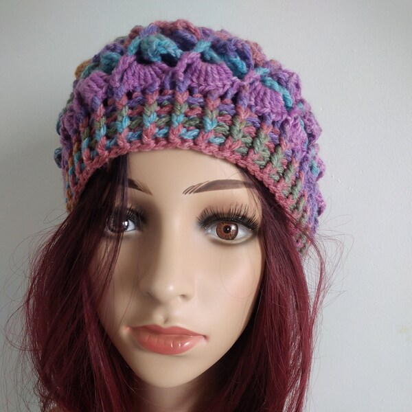 bonnet au crochet, original jolis motifs en spirale, femme ou homme, multicolore