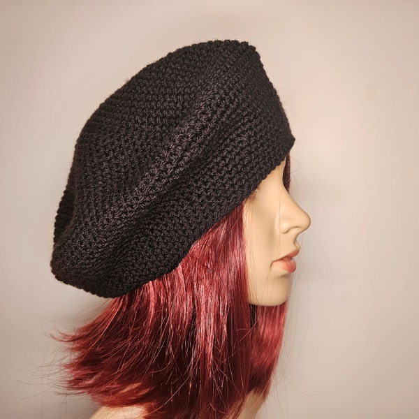 béret fait main au crochet, bonnet noir pour femme, bonnet chic