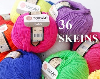 Free shipping - 36 Skeins (36x50g), Amigurumi cotton yarn YarnArt Jeans baby cotton toys cotton blend yarn crochet knitting yarn wholesale