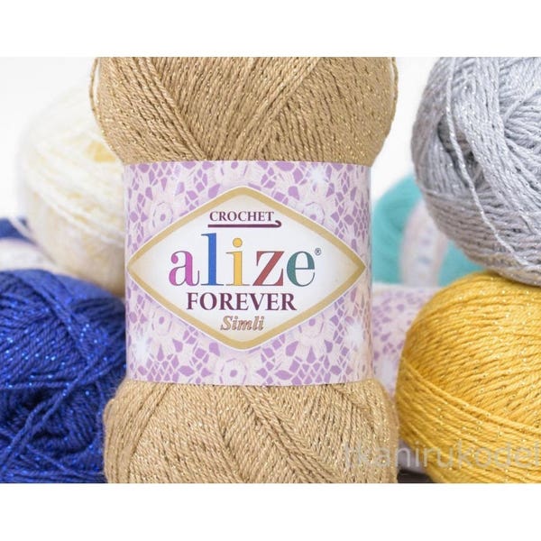 Alize Forever Simli, microfiber acrylic yarn with metallic, summer extra soft yarn, crochet dress top yarn, choose color ultra fine yarn