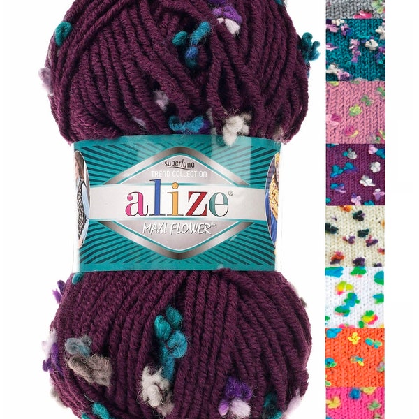 Alize Maxi Flower super chunky Garn Bulky Garn handgestrickt Mischgarn Wintergarn weiches und warmes Garn zum Stricken häkeln für Hutschal 14f