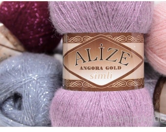Alize Angora Gold Simli yarn, lightweight fingering yarn 3 ply, blend mohair acrylic yarn, winter soft yarn, knitting yarn, crochet yarn,