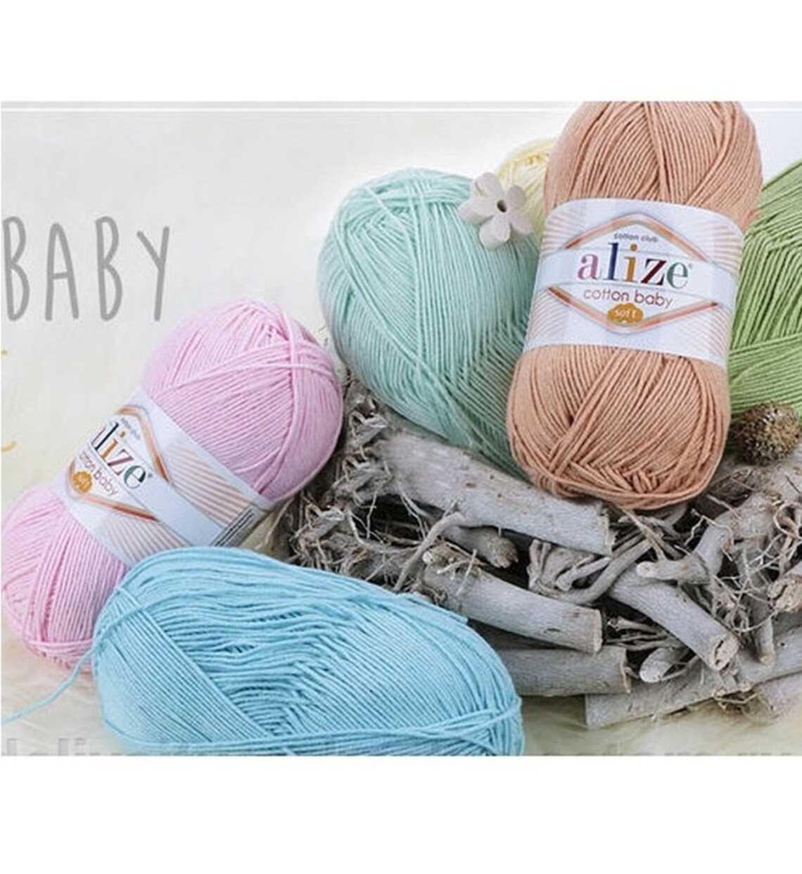 Baby cotton yarn Alize Cotton Baby Soft yarn blend cotton yarn | Etsy