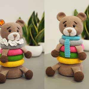 Crochet bear pyramid amigurumi toy kid Christmas gift ideas toddler girl boy 1st birthday gift Sensory for toddler fine motor skills nursery