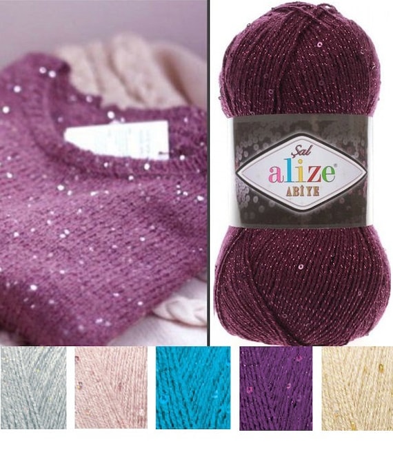 Alize Sal Abiye Sequins Yarn, Sparkle Glitter Yarn, Metallic Yarn