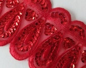 Red Venice Vintage Sequined Lace Edwardian, Quality Costume Trim