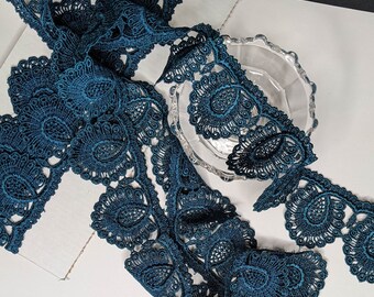 Heavy Weight Guipure Leafs Design Prom Nightgown Decorations-Sold by the Yard Teal