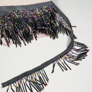 Beaded Fringe Chevron Multi Colored Rocailles Black Bugle Beads 2&quot; Drop Beads, Trim by the yard, Victorian Lamps
