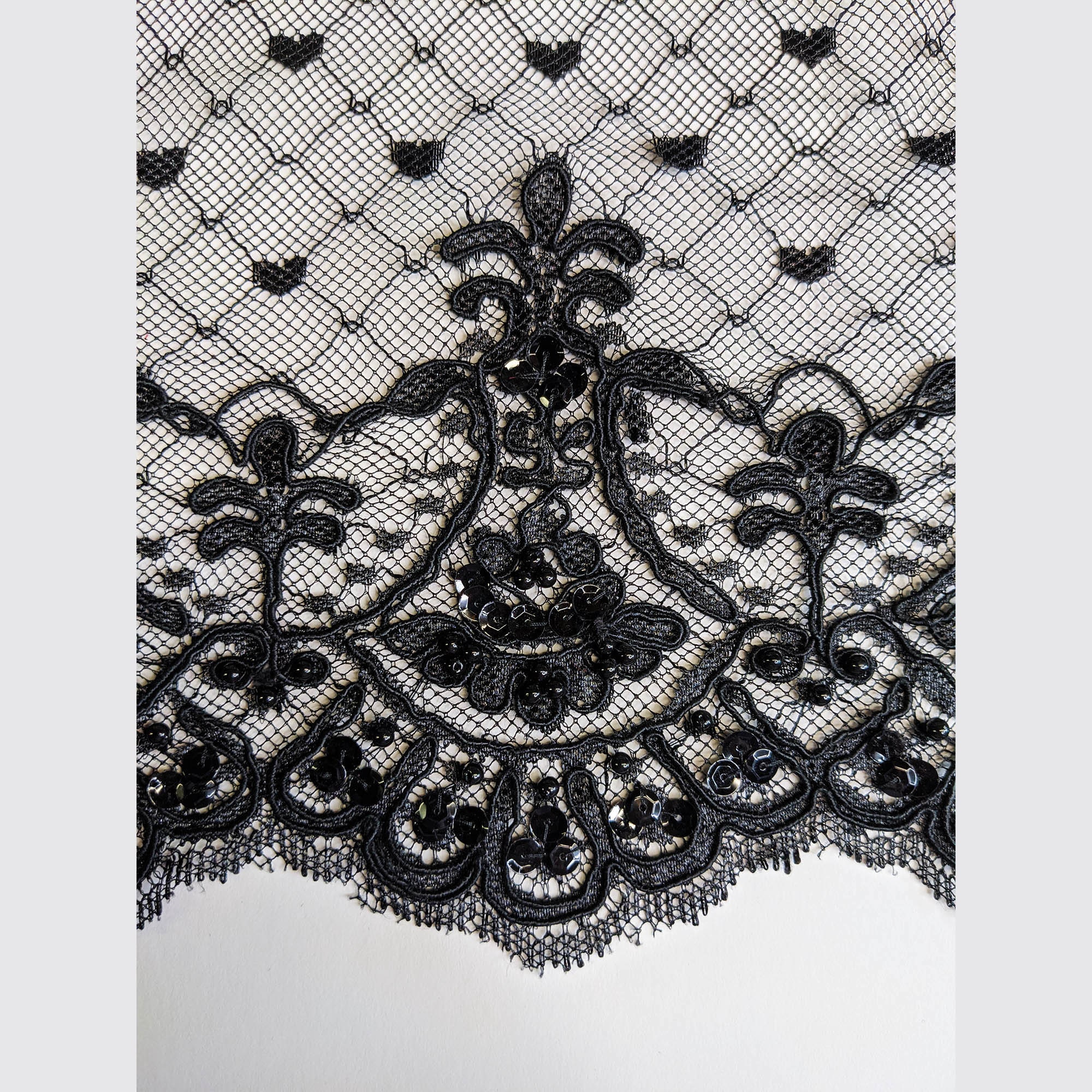 Floral Pattern on Black Stretch Lace Fabric by The Yard 