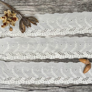Scalloped Eyelet White Vintage,  Flat Lace,  Cottage Core, Junk Journal, Heirloom, Christening Gown, Crazy Quilt,