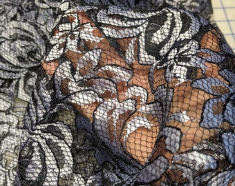 Vintage Floral Lace Fabric: Gunmetal Grey & Black, Corsetry, Bridal