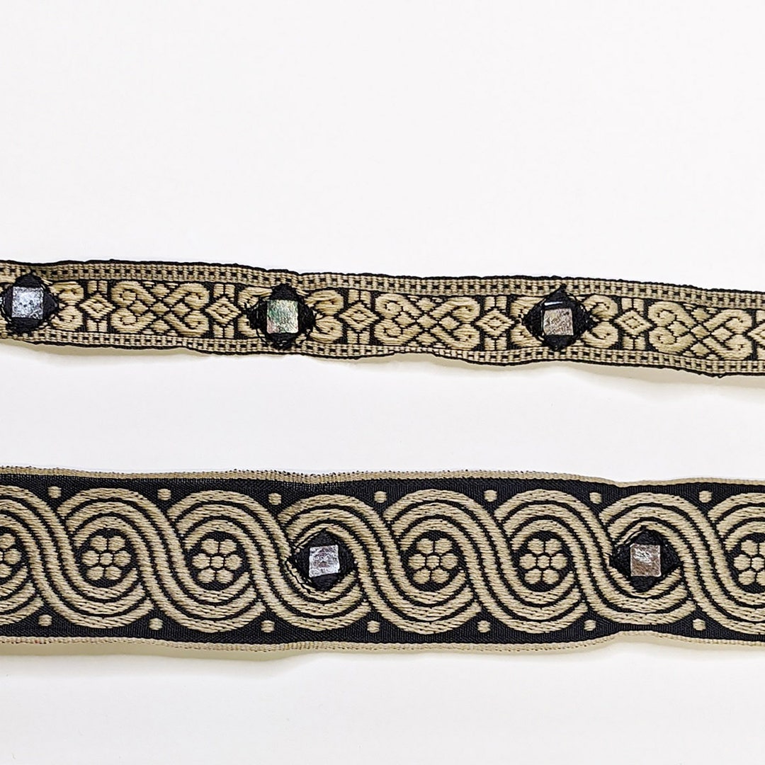 Black & Beige Jacquard Ribbon: Mirrored Tribal Trim, Boho Decor - Etsy