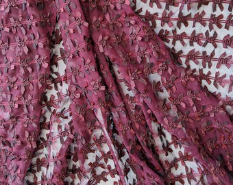 Embroidered Mesh Tulle Fabric, Tiny Taffeta Bows, Vintage Netting
