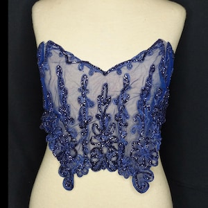 Formal Corded Glitter Blue Dress Front, motif, applique, Bodice for prom, wedding, costumes
