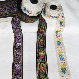 Jacquard 1.5 inches wide Ribbon, Paisley and Phoenix Metallic Golds in Assorted Colors, Woven Trim, Ribbon by the yard, Historical Costumes