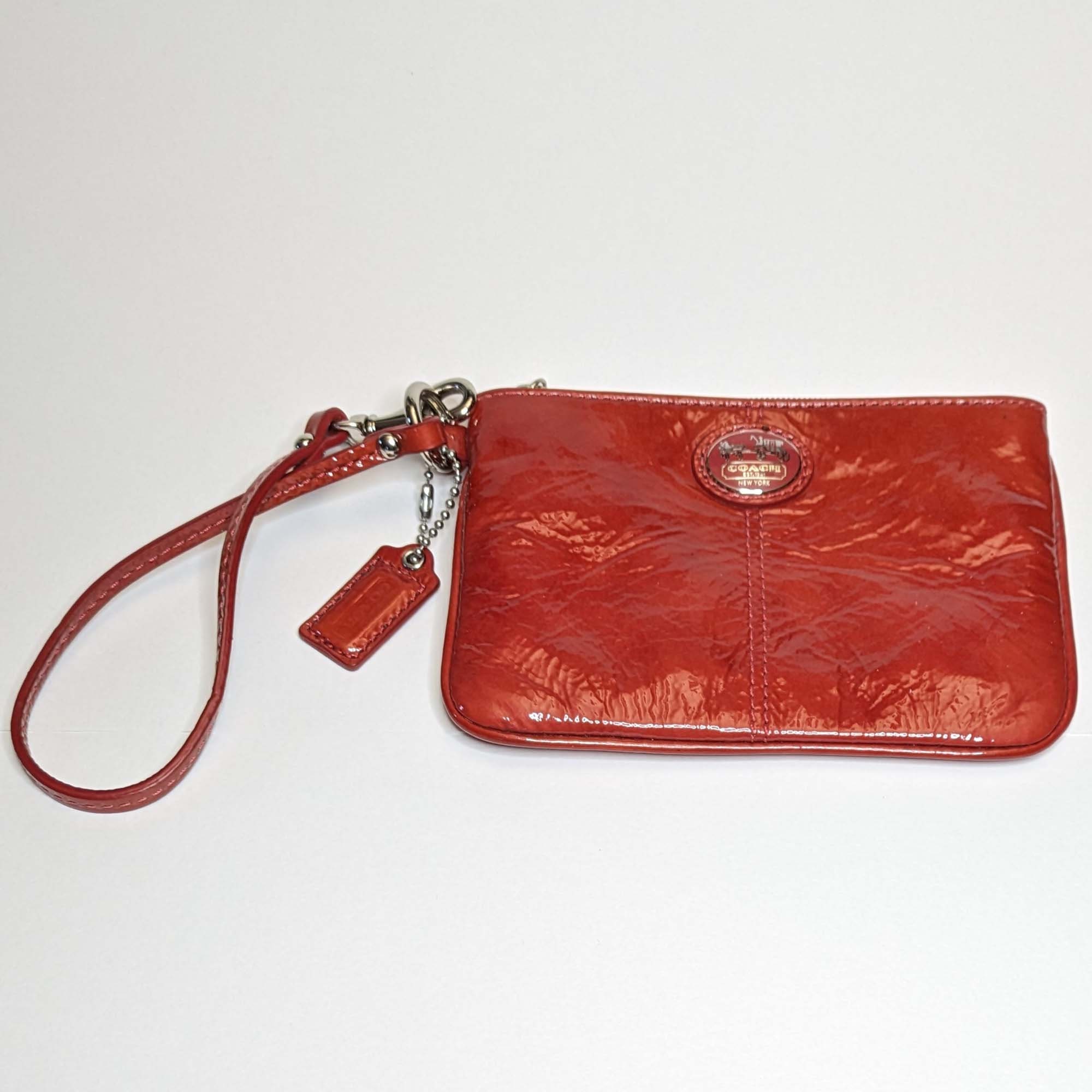 Coach Wristlet Bag Red Patent Leather Bag Small Clutch Leather Bag With Zipper Coach Bag Red Small Bag Etsy