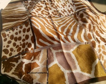 ANIMAL PRINT SCARF, Bronze Copper, Square Scarf, Leopard Print, Zebra, Silk Scarf, Polyester Scarves, Neckerchief, Bandana, Head Wrap, Shawl