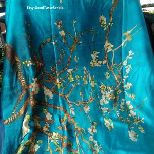 Vincent van Gogh, ALMOND BLOSSOM SCARF, Turquoise Scarf, Silk Shawl, Blue Wrap, Scarves for Women, Light Weight Scarf, Hijab, Stole, Esharp